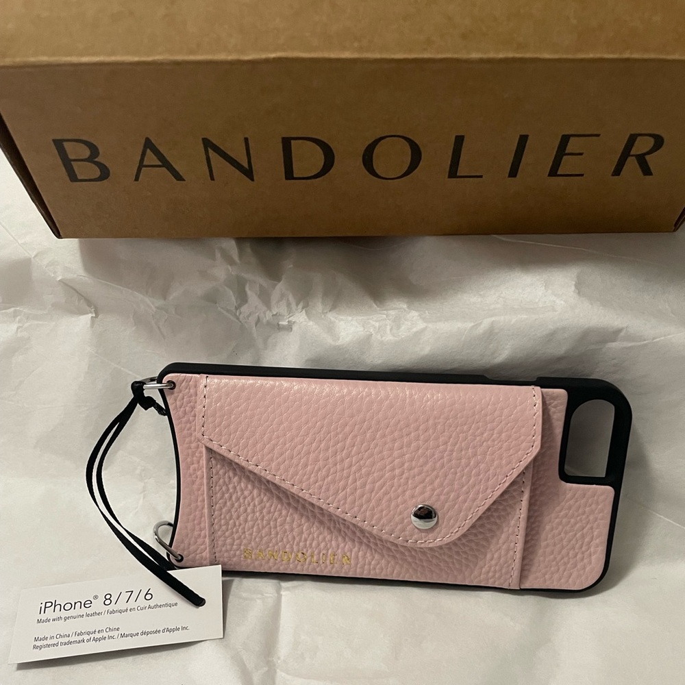 Bandolier Hailey leather cross body iPhone SE, 6,7,8 wallet case Primrose/Silver
